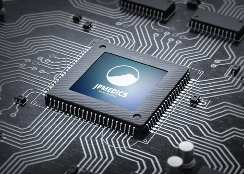 Close-up of a JPMedics Kumo Massage Chair microchip, inspired by Japanese technology.