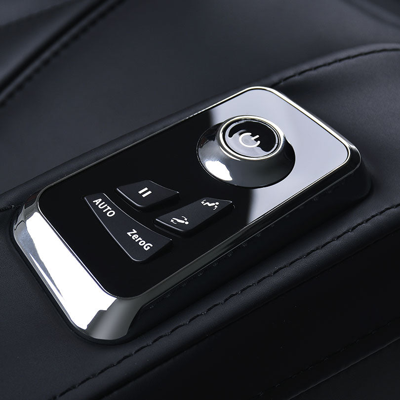 Close-up of the JPMedics Kawa Massage Chair remote with AUTO, ZeroG, and L-Track buttons.