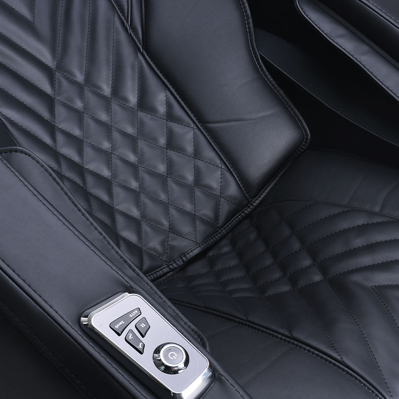 JPMedics Kawa Massage Chair in black leather with 3D massage, quilted seat, and control panel.