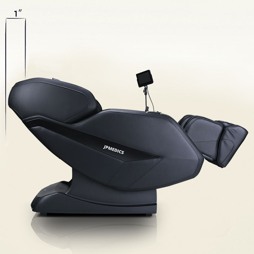 JPMedics Kawa Massage Chair, black, L-Track, control screen, side view.